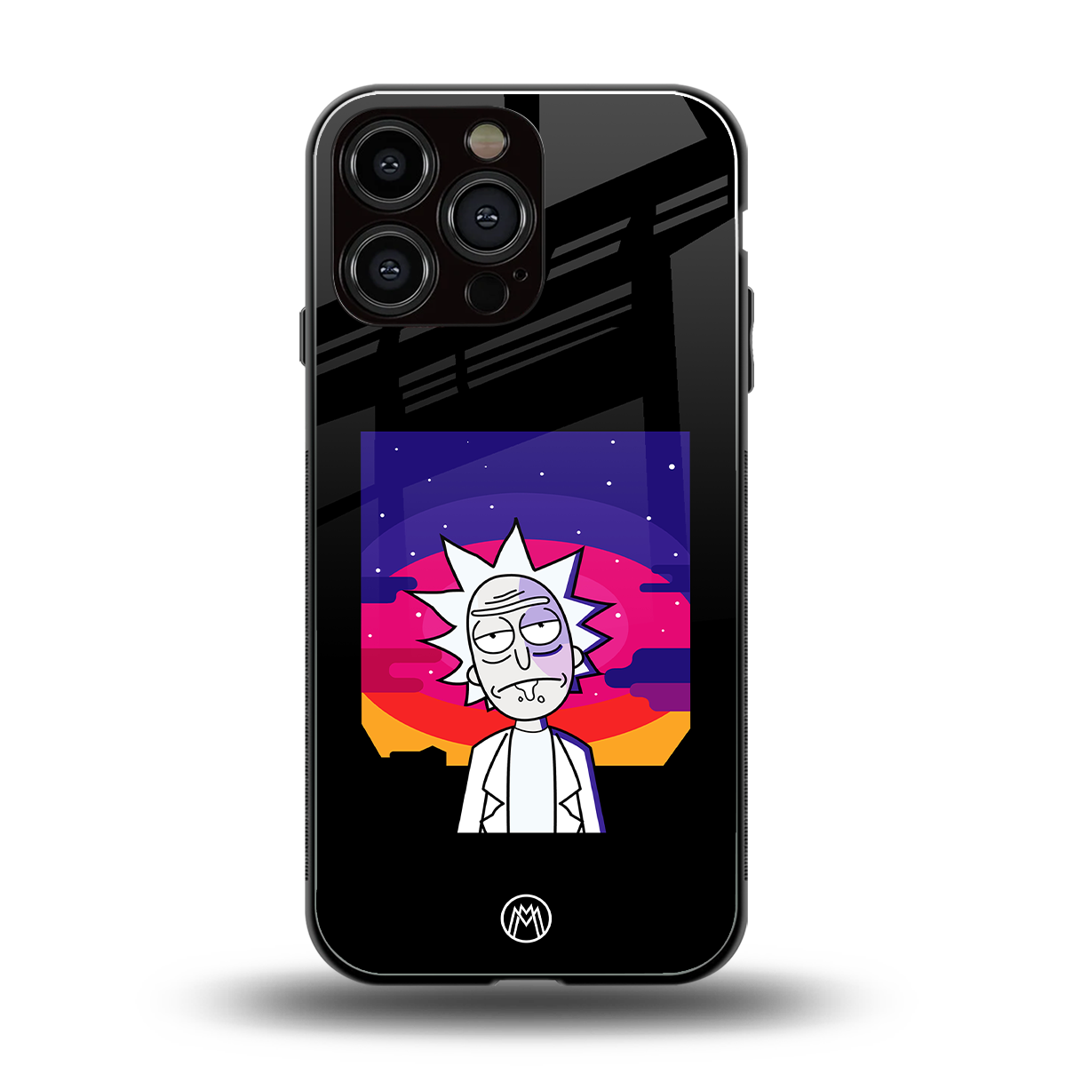 trippy rick sanchez back phone cover | glass case for iphone 16 pro max