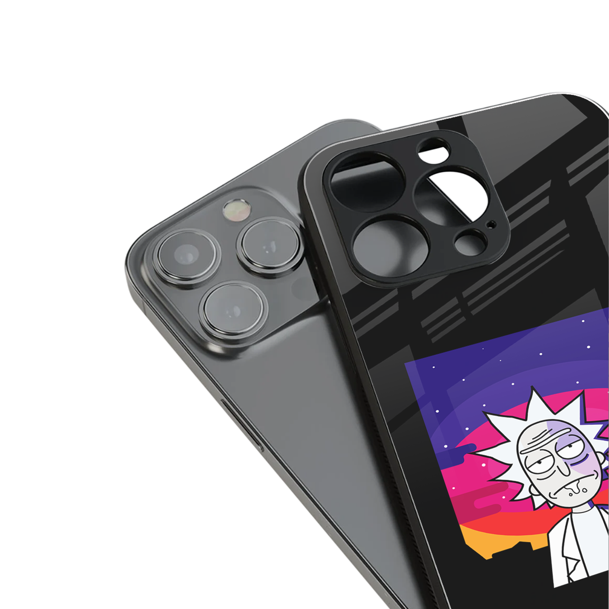trippy rick sanchez back phone cover | glass case for iphone 16 pro max
