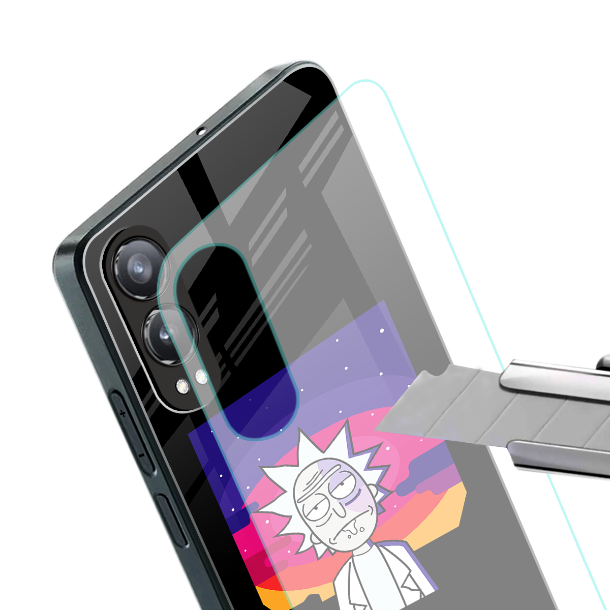 trippy rick sanchez back phone cover | glass case for oneplus nord ce 4 lite