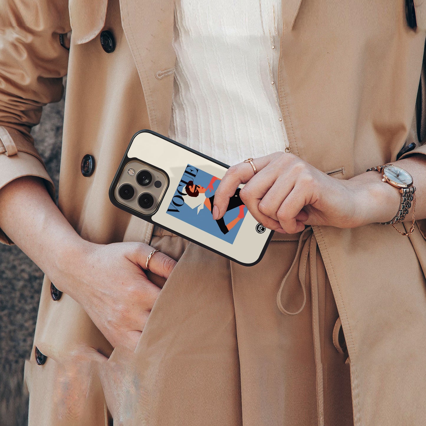 vogue lady back phone cover | glass case for iphone 16 pro max