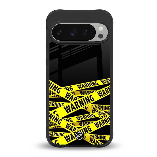 warning tape back phone cover | glass case for google pixel 9 pro