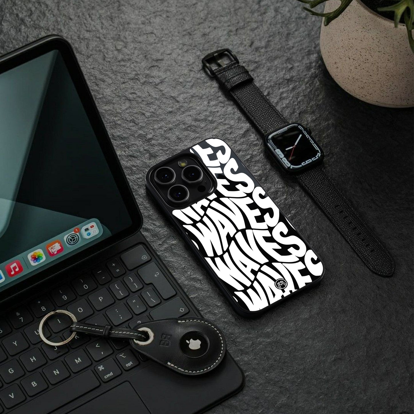 waves back phone cover | glass case for iphone 16 pro max