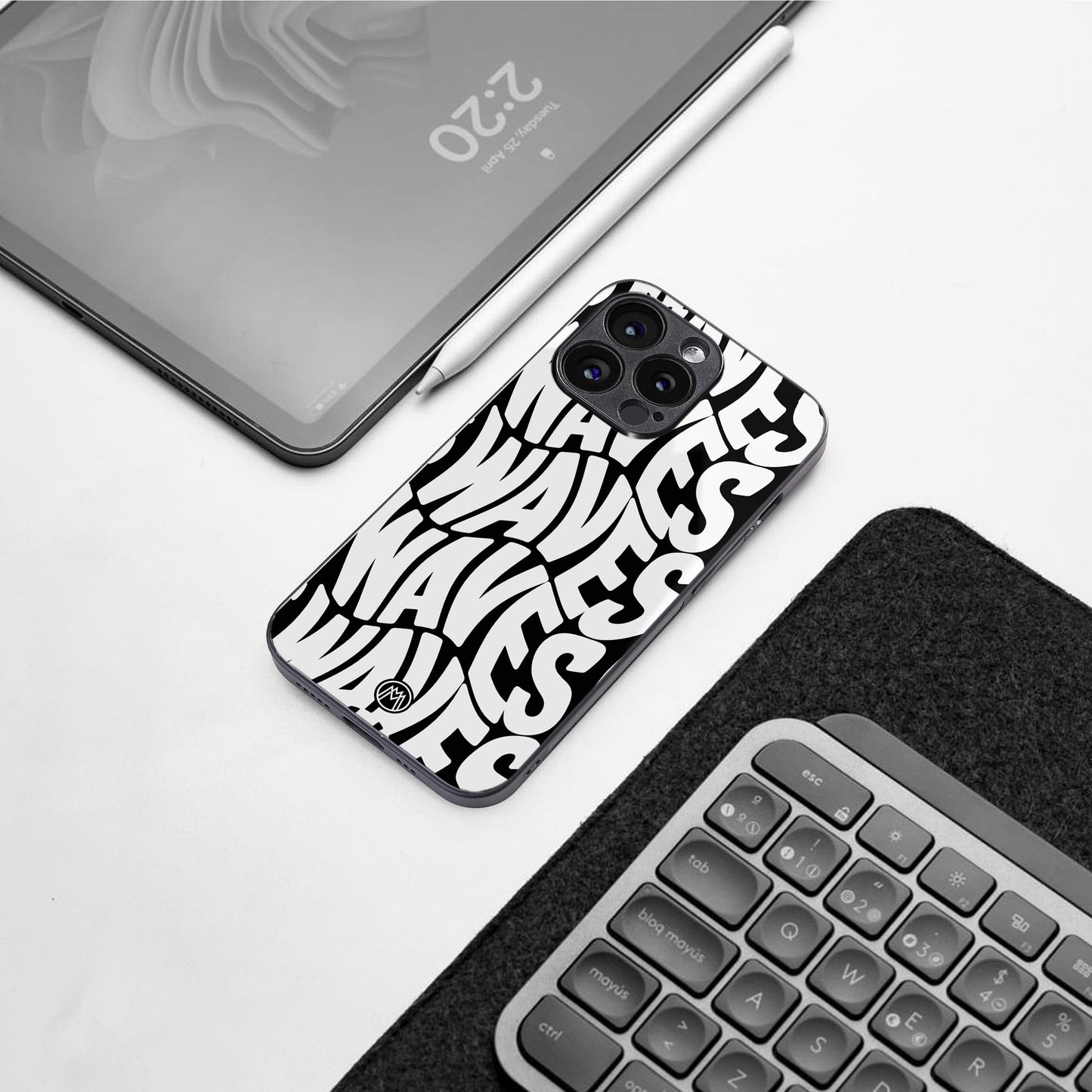 waves back phone cover | glass case for iphone 16 pro max