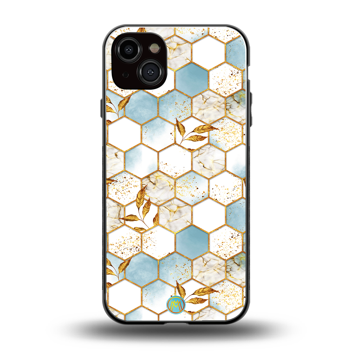 white marble tiles back phone cover | glass case for iphone 14 plus