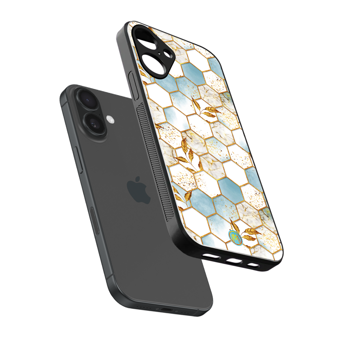 white marble tiles back phone cover | glass case for iphone 16 plus