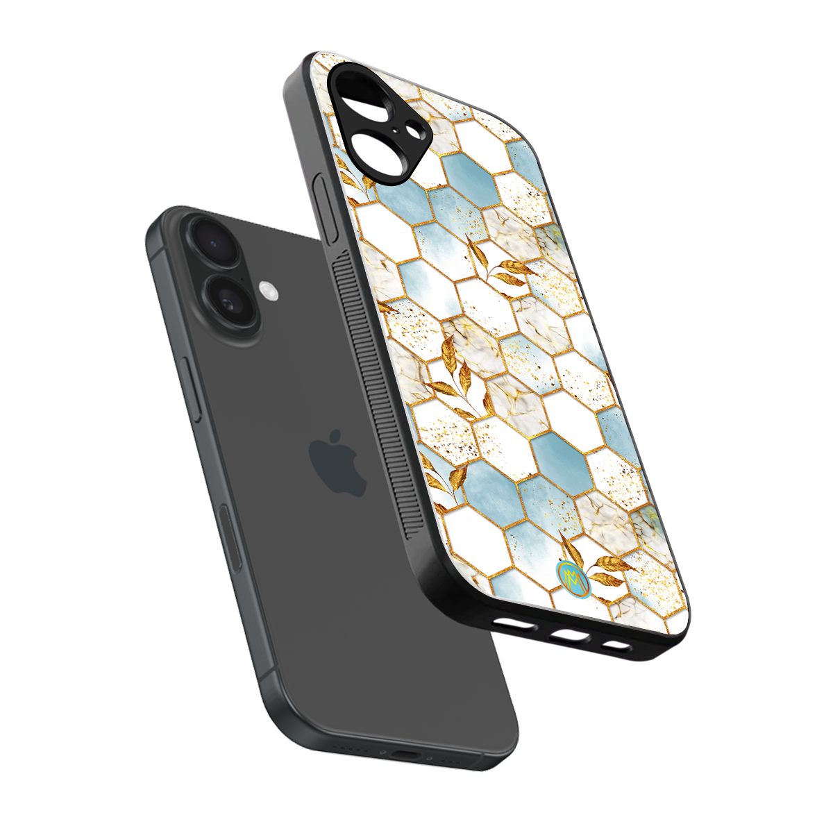 white marble tiles back phone cover | glass case for iphone 16