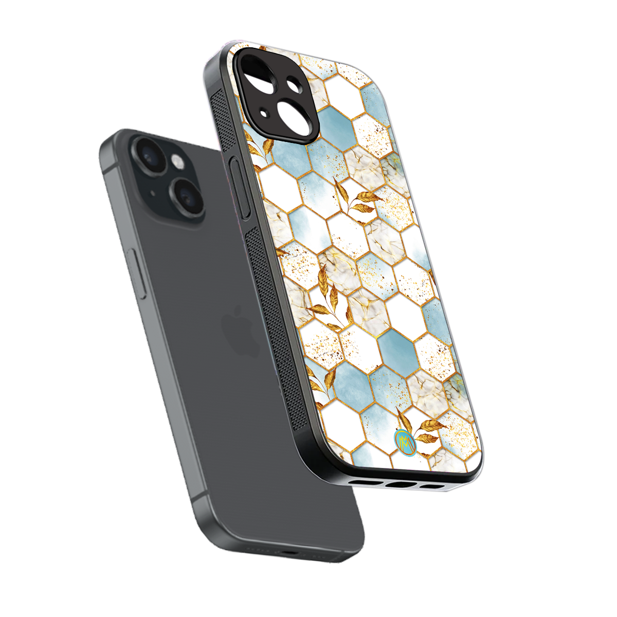 white marble tiles back phone cover | glass case for iphone 15