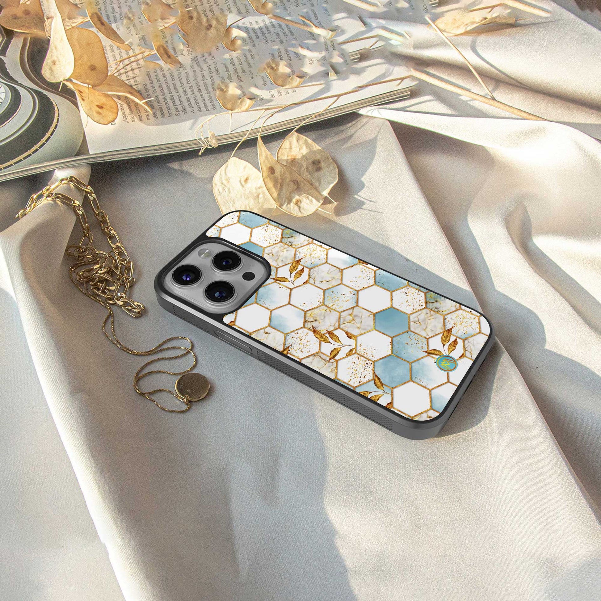 white marble tiles back phone cover | glass case for iphone 14 pro max