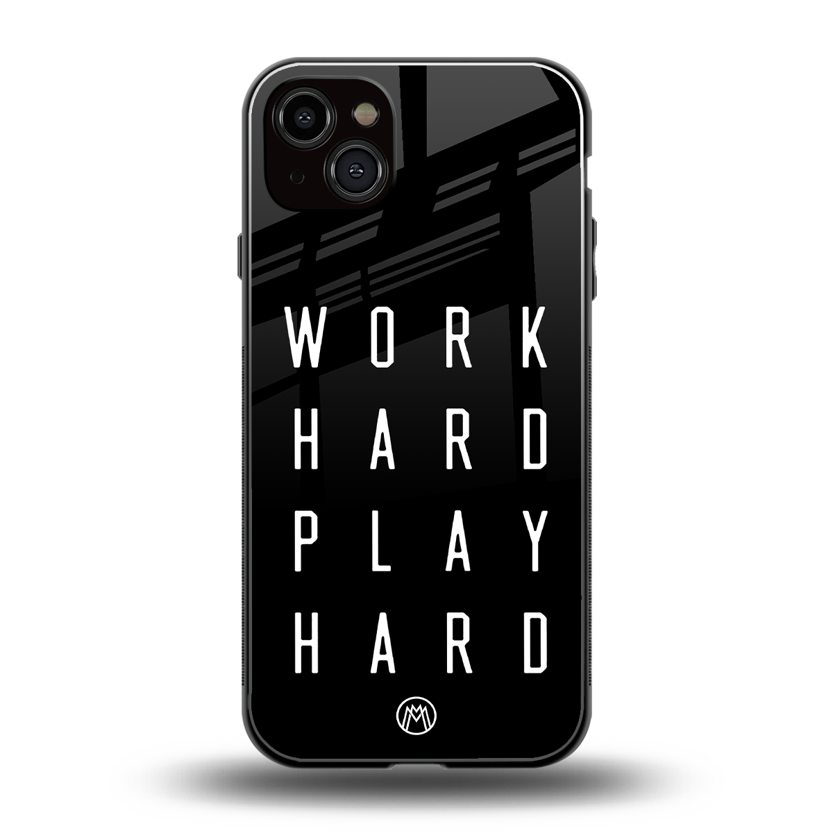 work hard play hard back phone cover | glass case for iphone 15 plus