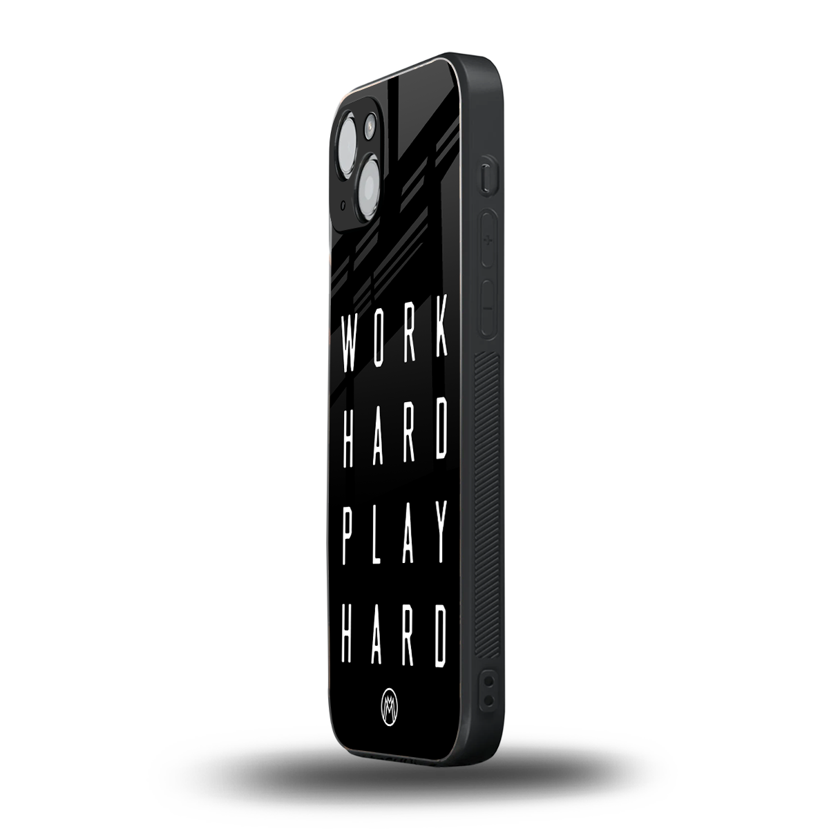 work hard play hard back phone cover | glass case for iphone 15 plus