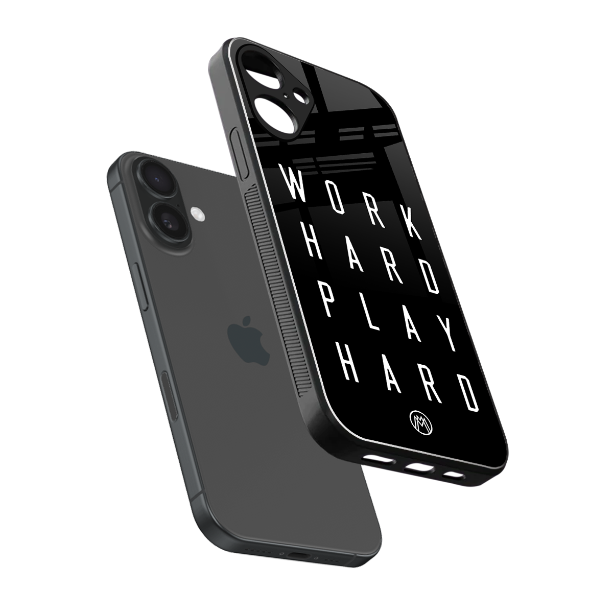 work hard play hard back phone cover | glass case for iphone 16 plus