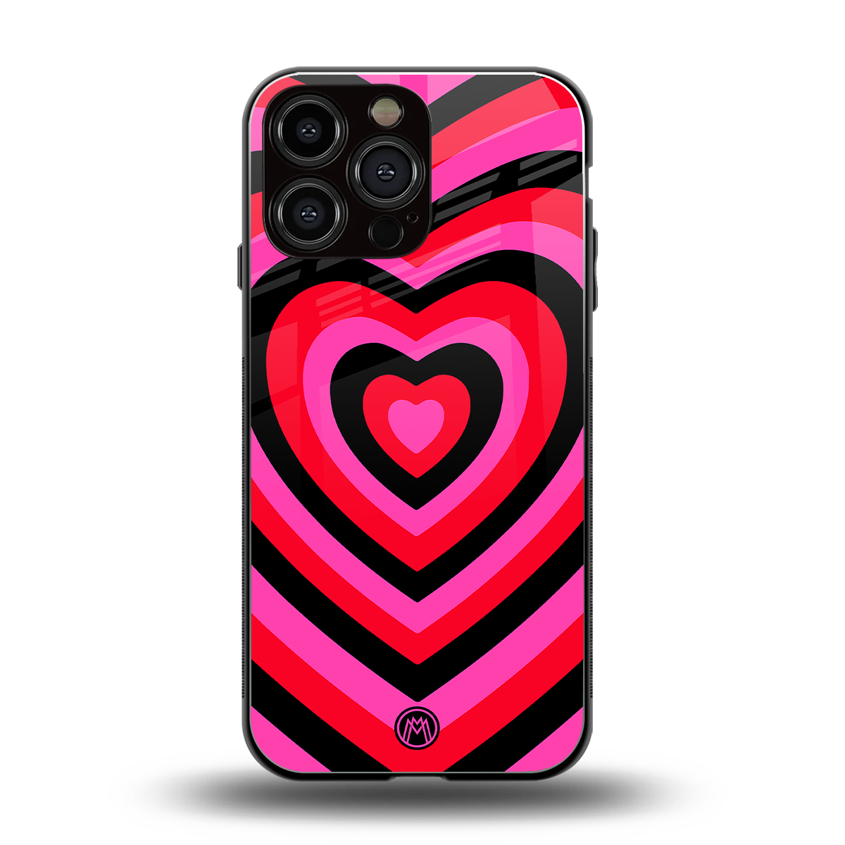 y2k black pink hearts aesthetic back phone cover | glass case for iphone 16 pro max
