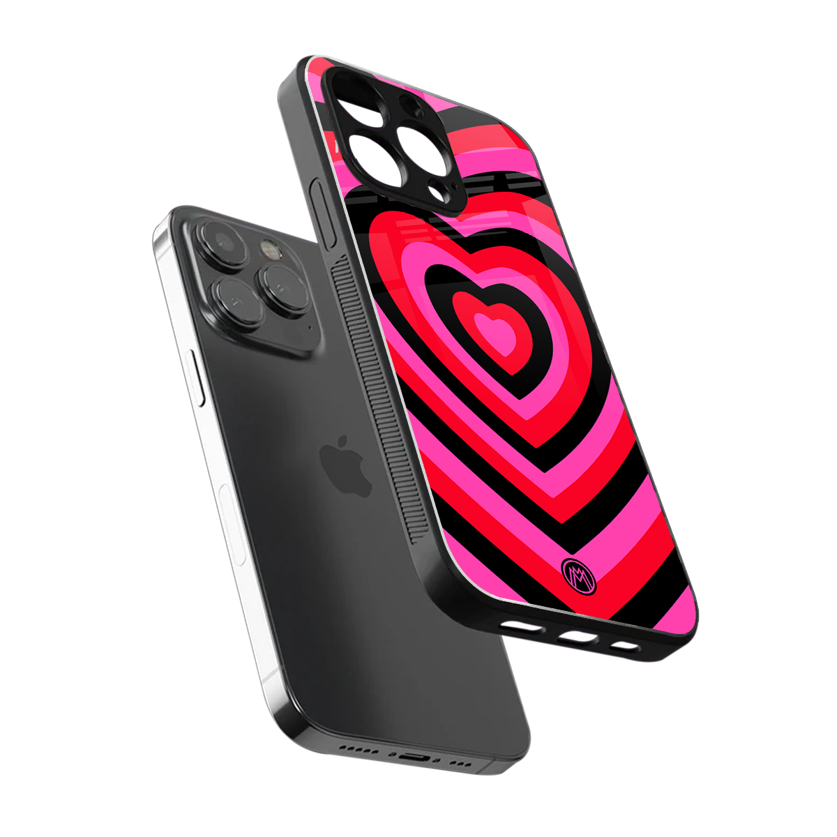 y2k black pink hearts aesthetic back phone cover | glass case for iphone 16 pro max