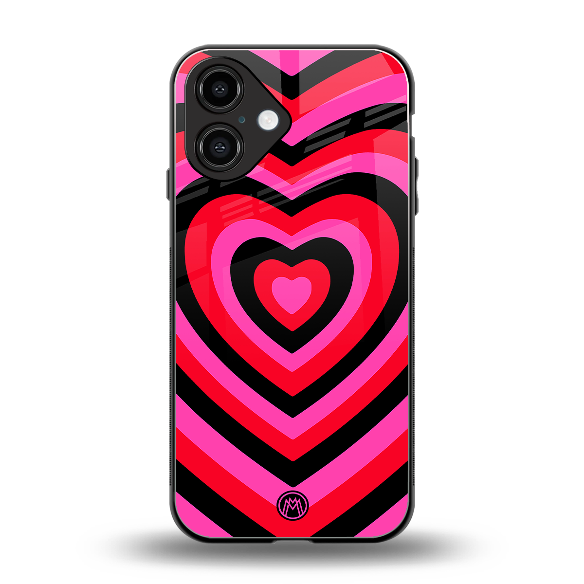 y2k black pink hearts aesthetic back phone cover | glass case for iphone 16