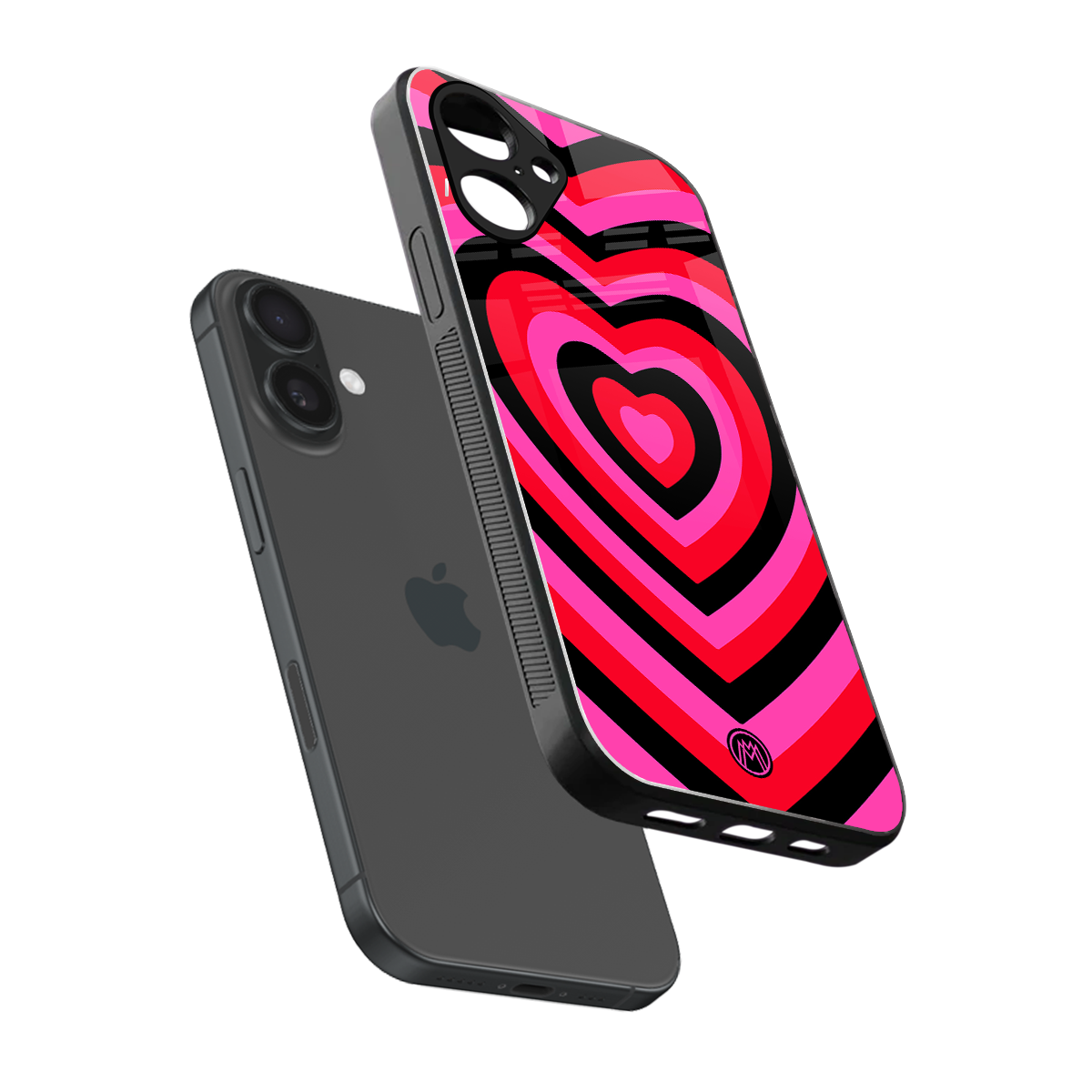 y2k black pink hearts aesthetic back phone cover | glass case for iphone 16