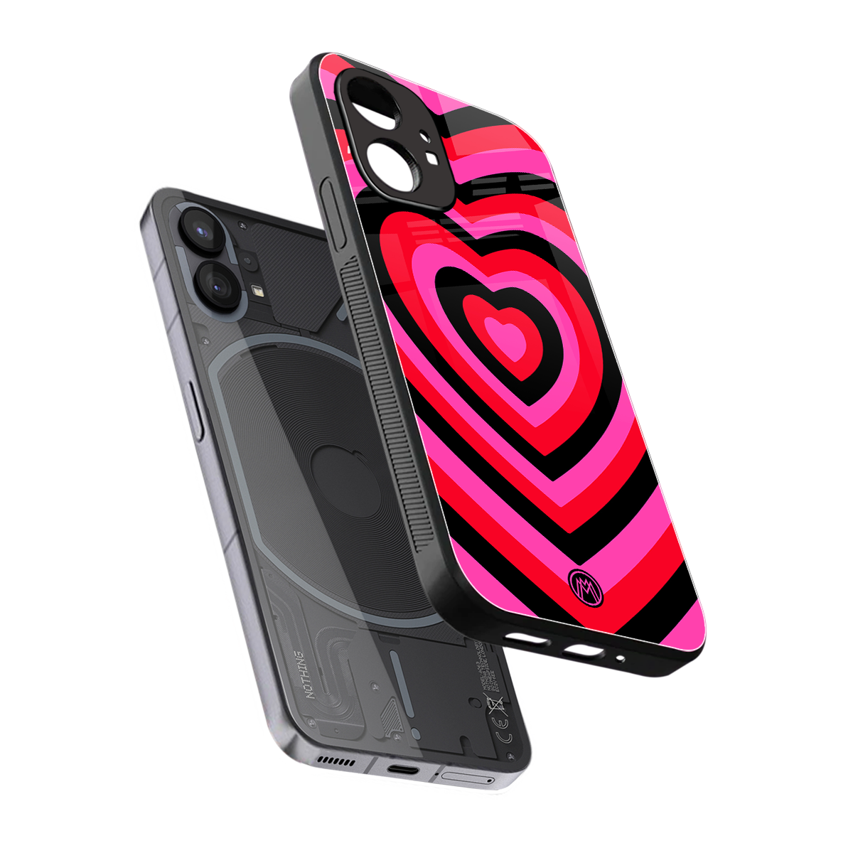y2k black pink hearts aesthetic back phone cover | glass case for nothing phone 1