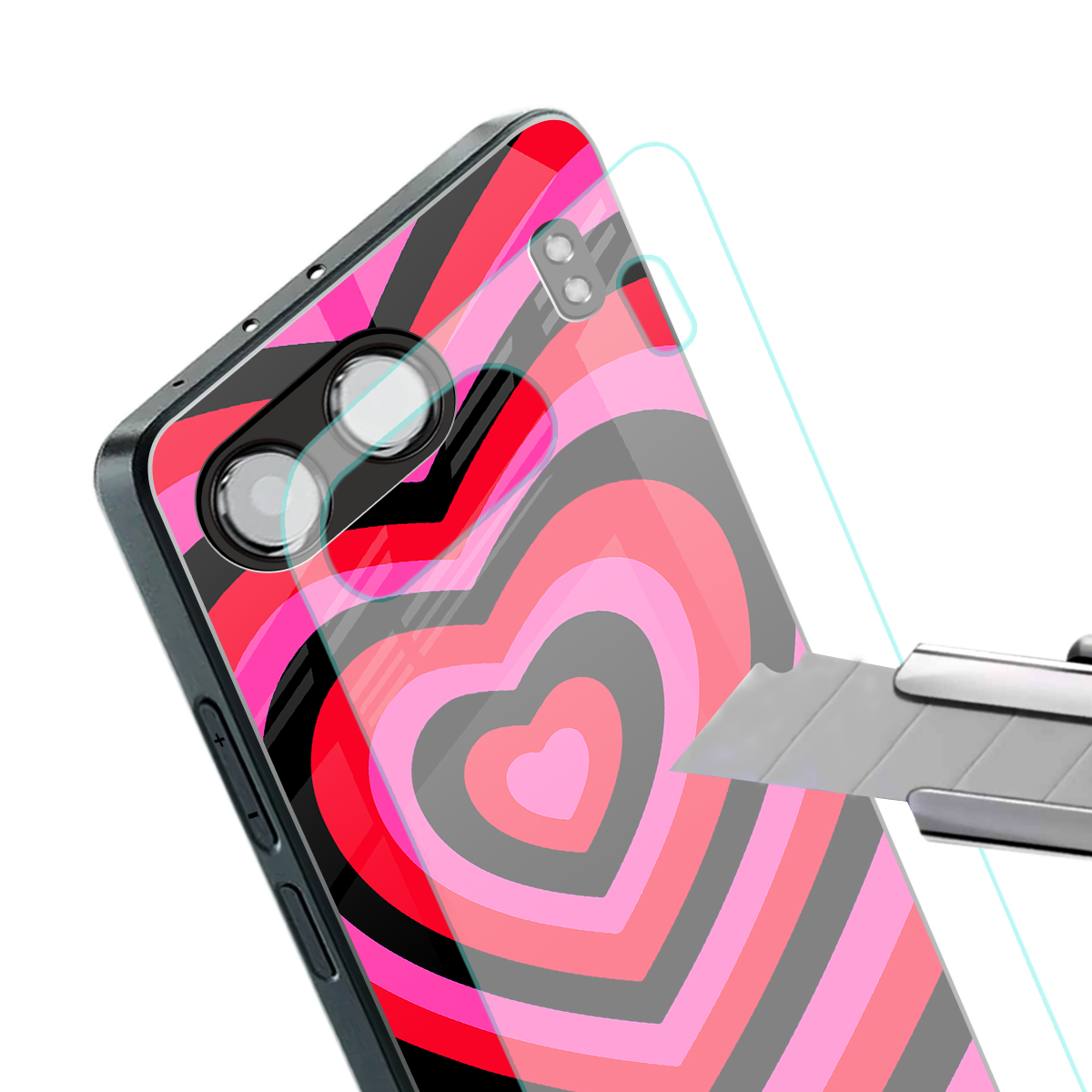 y2k black pink hearts aesthetic back phone cover | glass case for oneplus nord 4