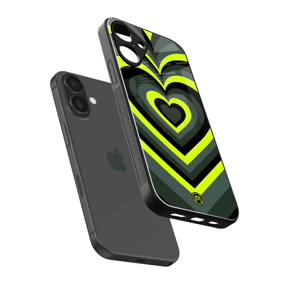 y2k emerald green hearts back phone cover | glass case for iphone 16 plus