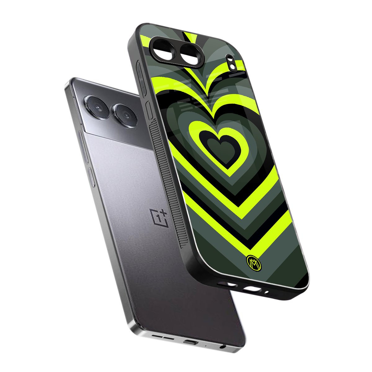 y2k emerald green hearts back phone cover | glass case for oneplus nord 4