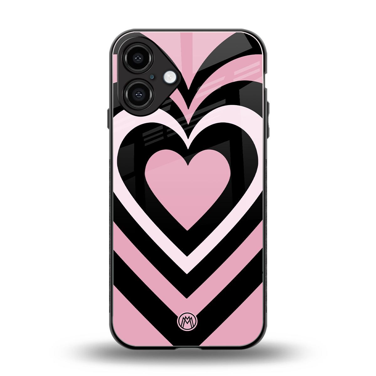 y2k retro pink hearts back phone cover | glass case for iphone 16 plus