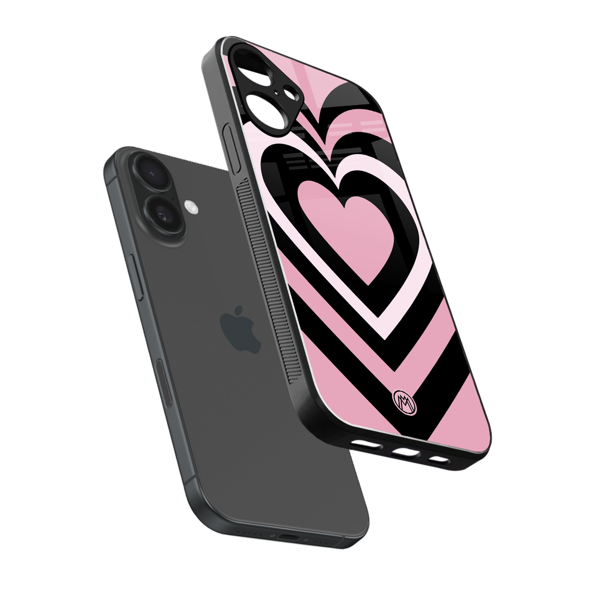 y2k retro pink hearts back phone cover | glass case for iphone 16 plus