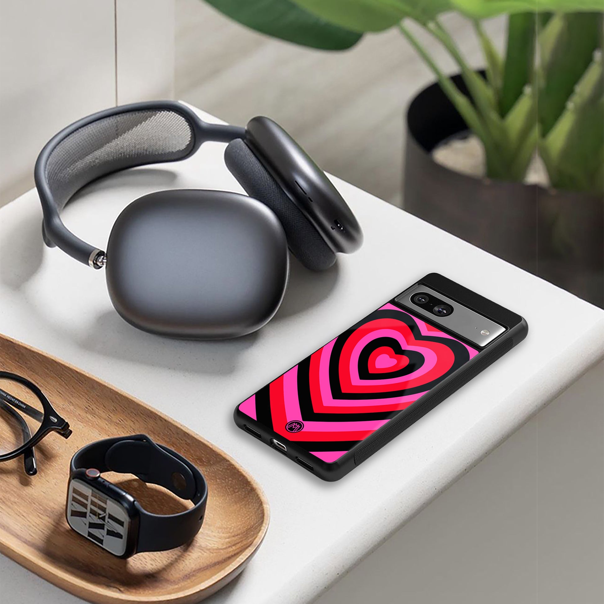 y2k black pink hearts aesthetic back phone cover | glass case for google pixel 9 pro