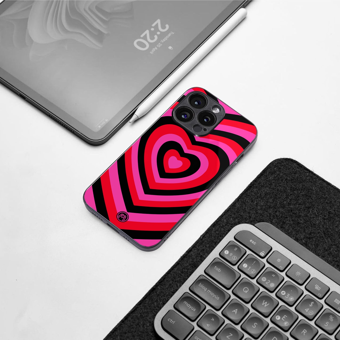 y2k black pink hearts aesthetic back phone cover | glass case for iphone 16