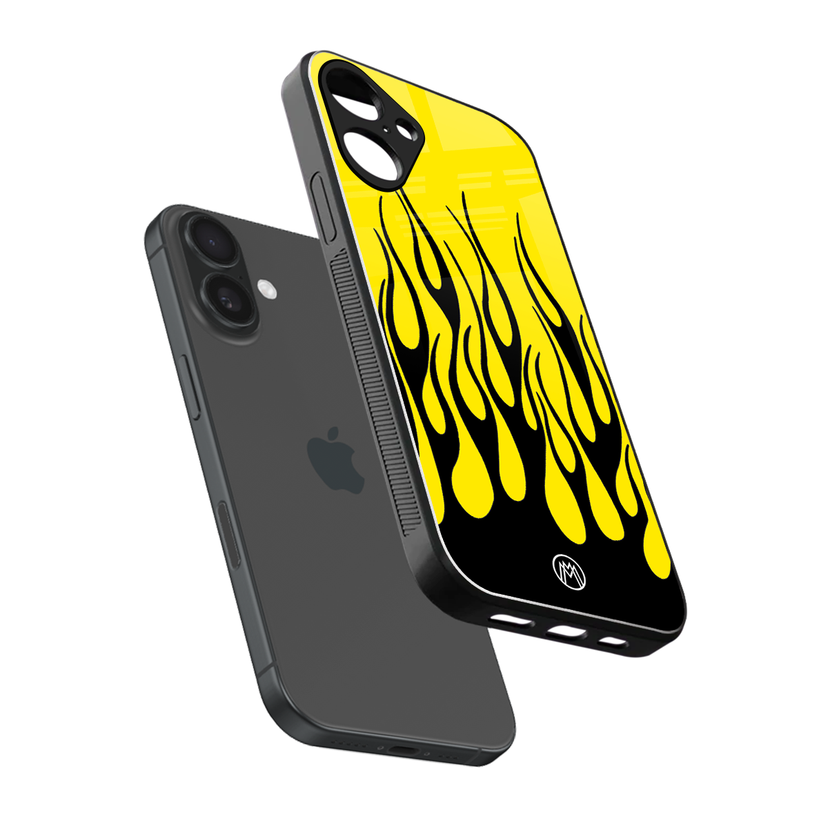 y2k black flames back phone cover | glass case for iphone 16 plus