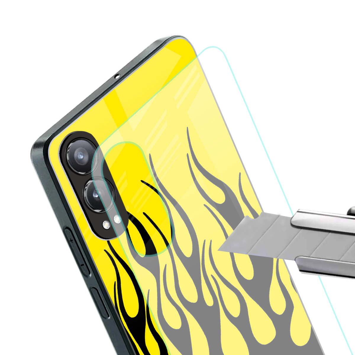 y2k black flames back phone cover | glass case for oneplus nord ce 4 lite