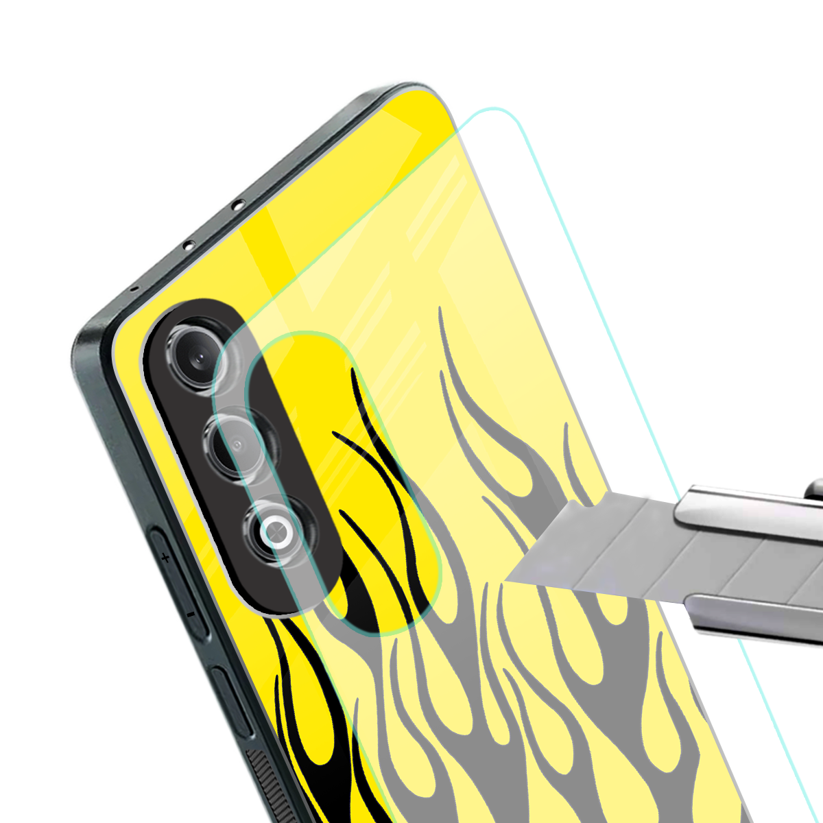 y2k black flames back phone cover | glass case for oneplus nord ce 4
