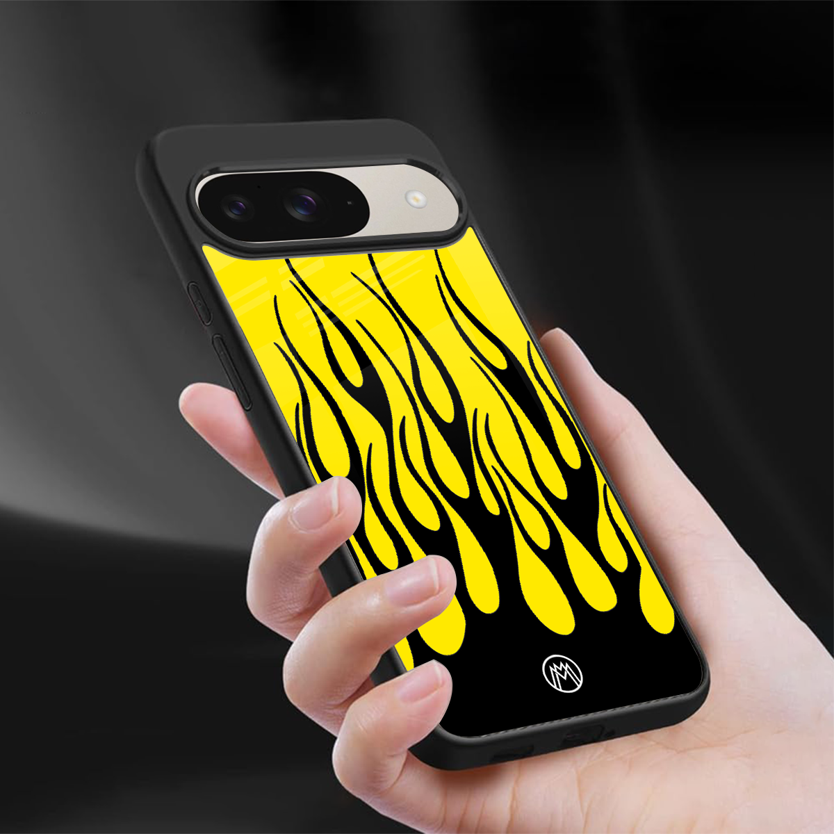 y2k black flames back phone cover | glass case for google pixel 9