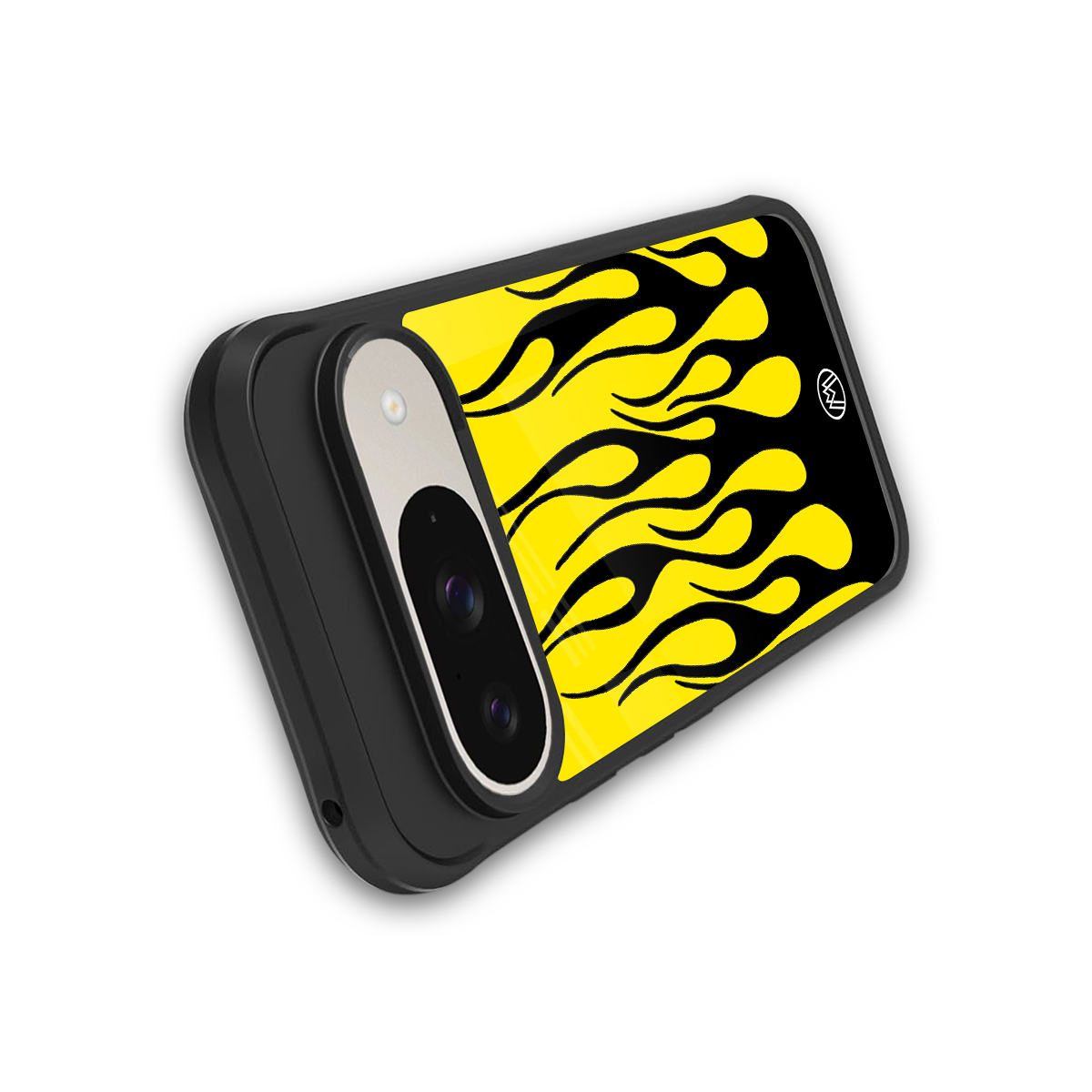 y2k black flames back phone cover | glass case for google pixel 9