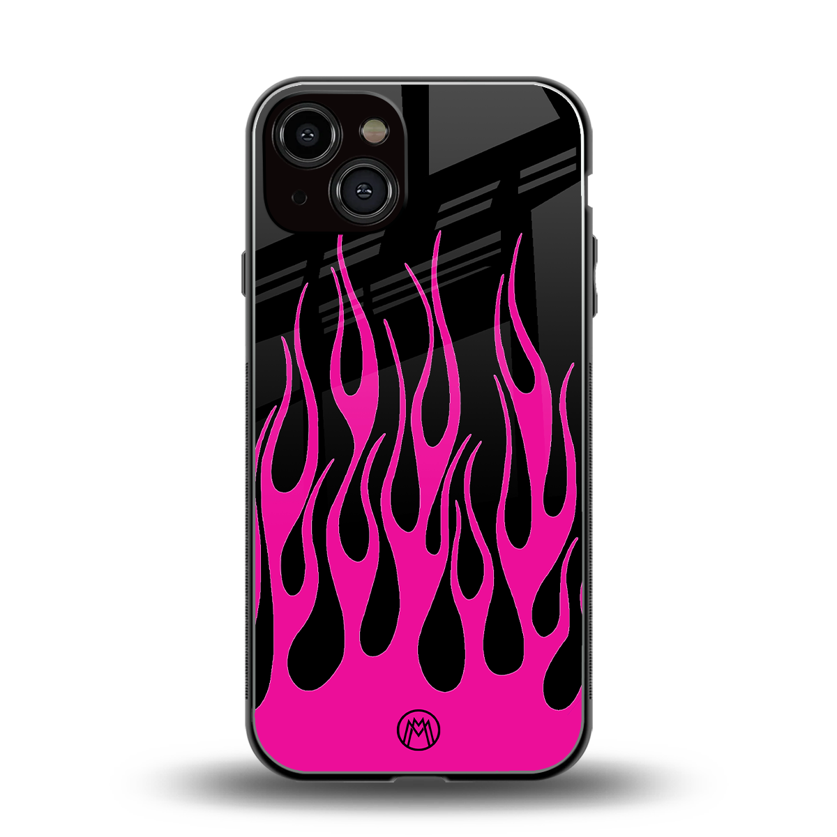 y2k black pink flames back phone cover | glass case for iphone 13