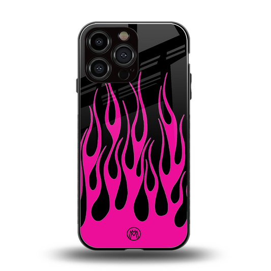 y2k black pink flames back phone cover | glass case for iphone 14 pro max