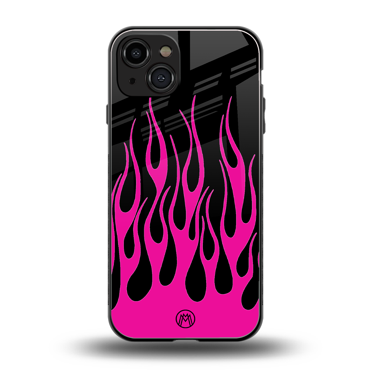 y2k black pink flames back phone cover | glass case for iphone 15