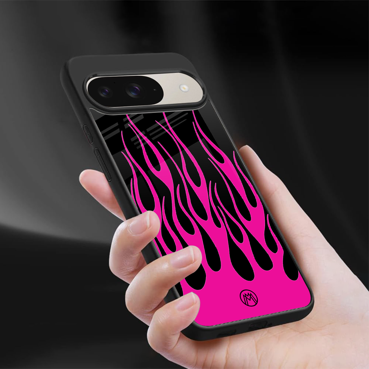 y2k black pink flames back phone cover | glass case for google pixel 9