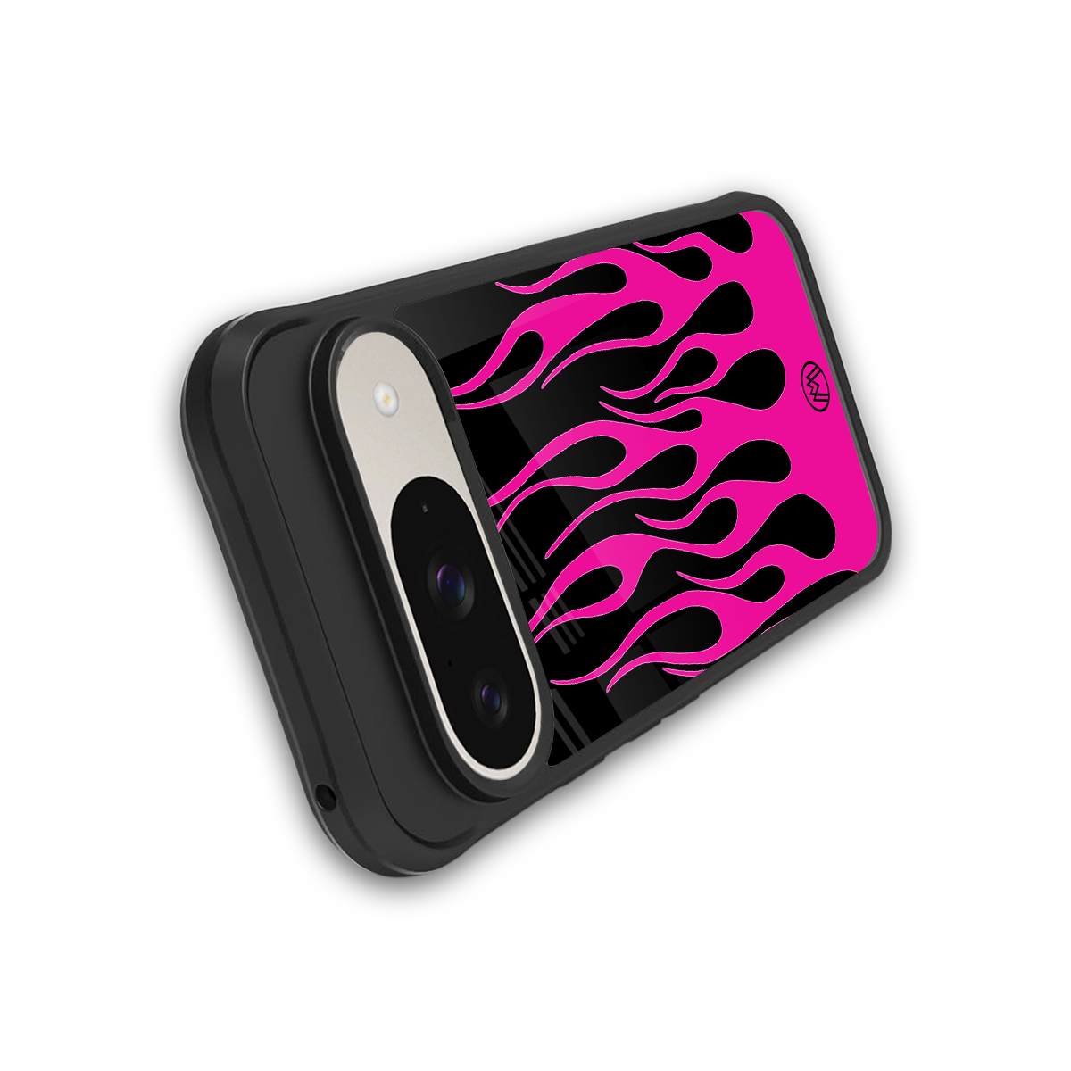 y2k black pink flames back phone cover | glass case for google pixel 9