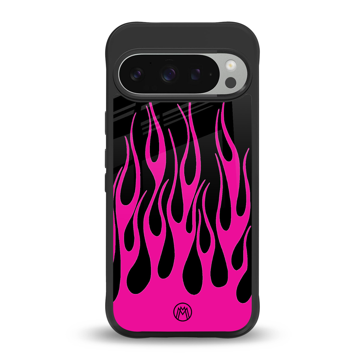 y2k black pink flames back phone cover | glass case for google pixel 9 pro xl
