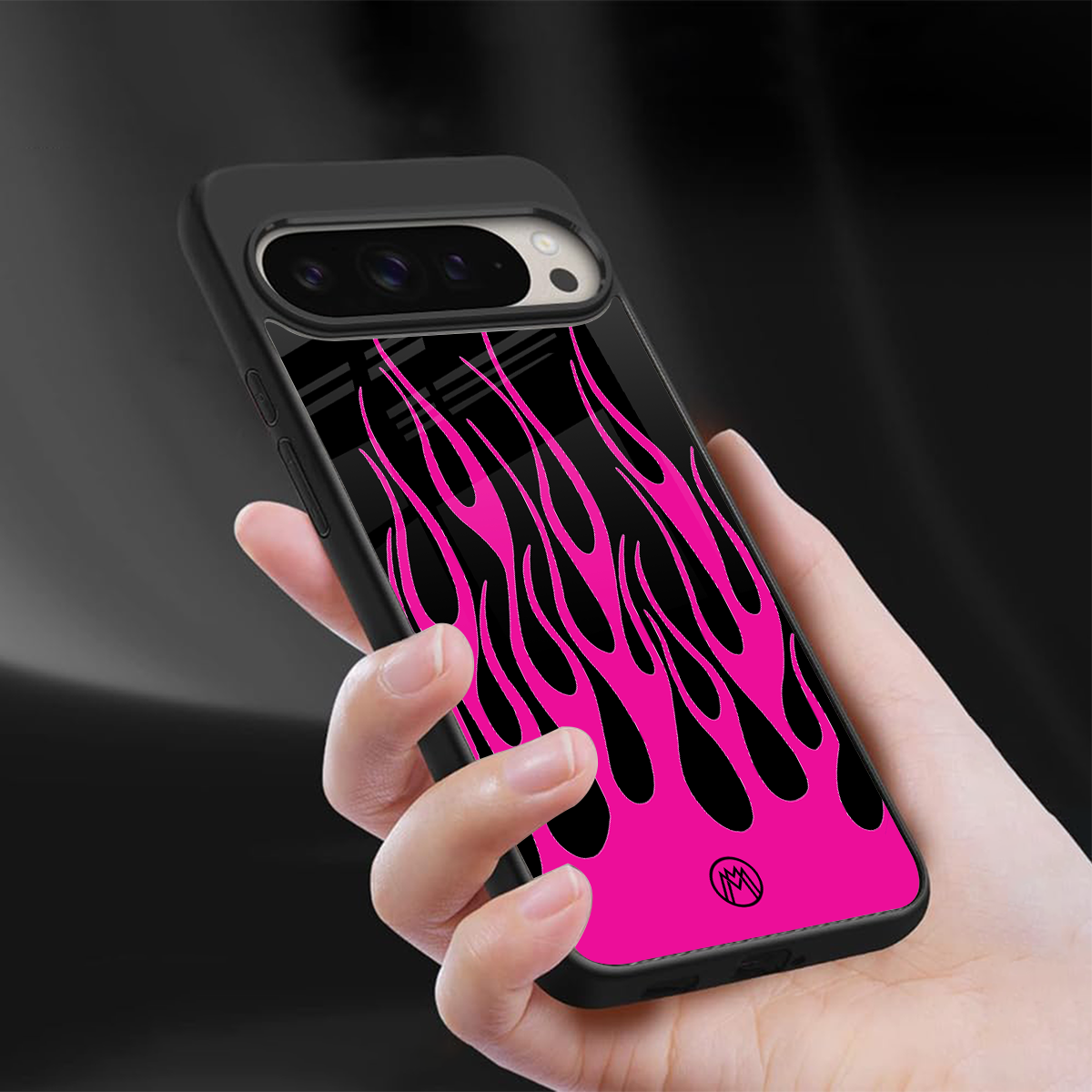 y2k black pink flames back phone cover | glass case for google pixel 9 pro