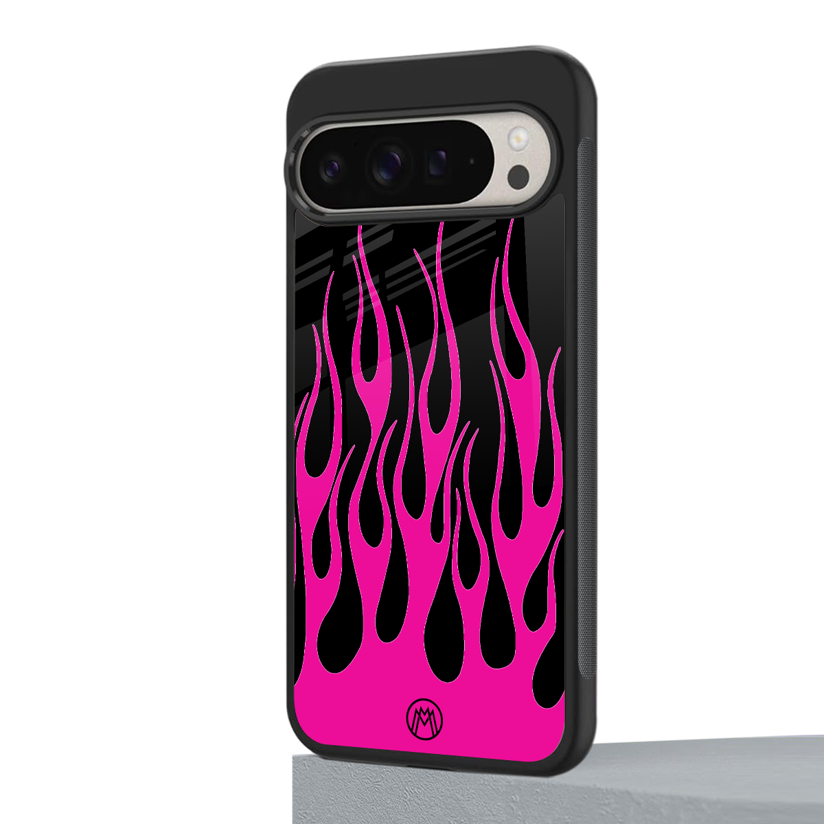 y2k black pink flames back phone cover | glass case for google pixel 9 pro