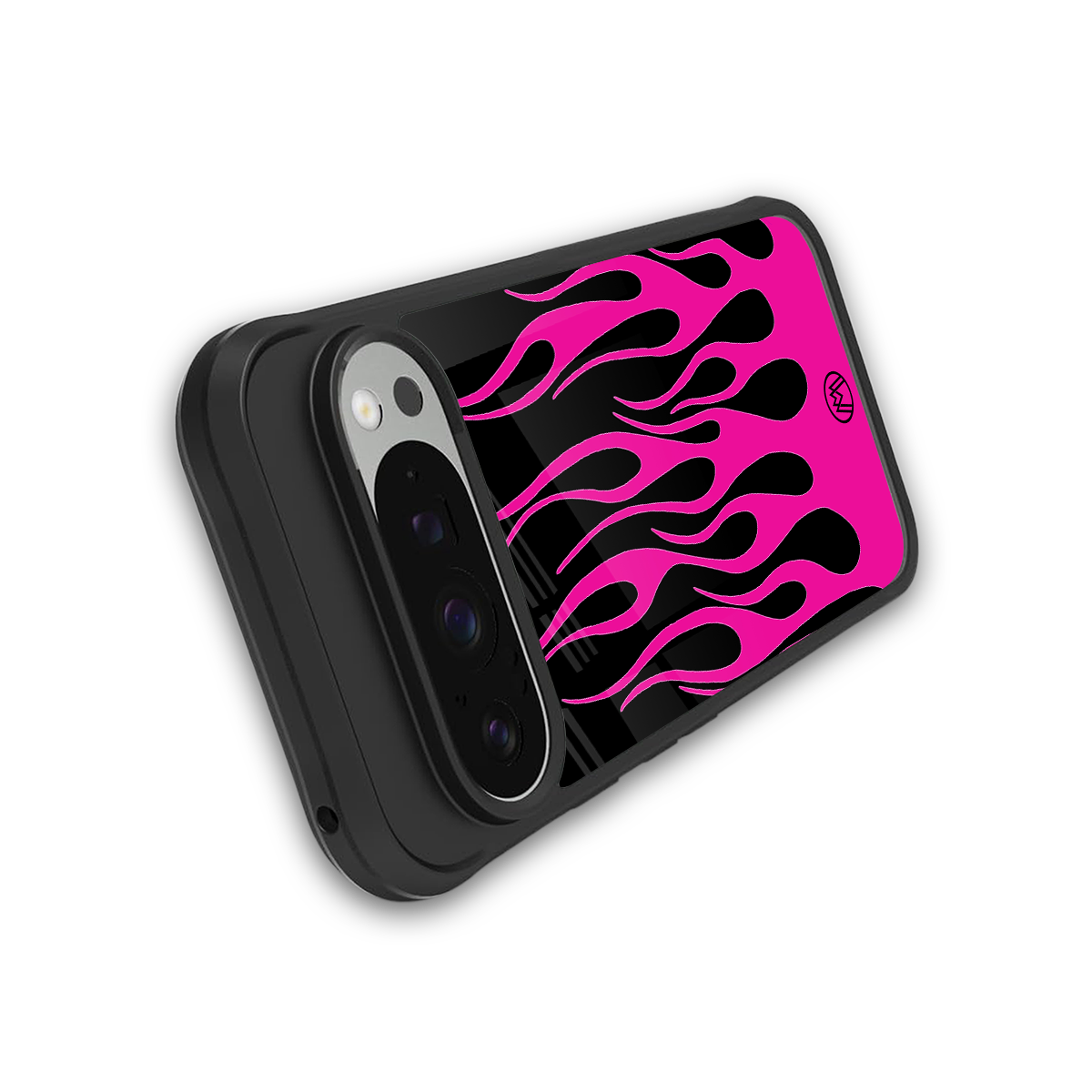 y2k black pink flames back phone cover | glass case for google pixel 9 pro
