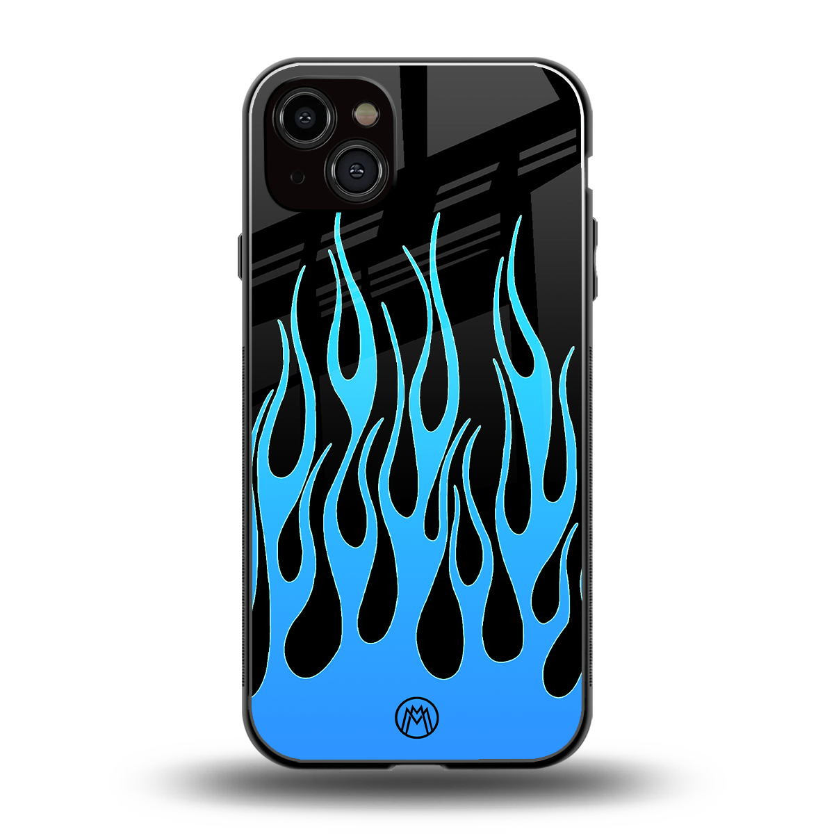 y2k blue flames back phone cover | glass case for iphone 15 plus