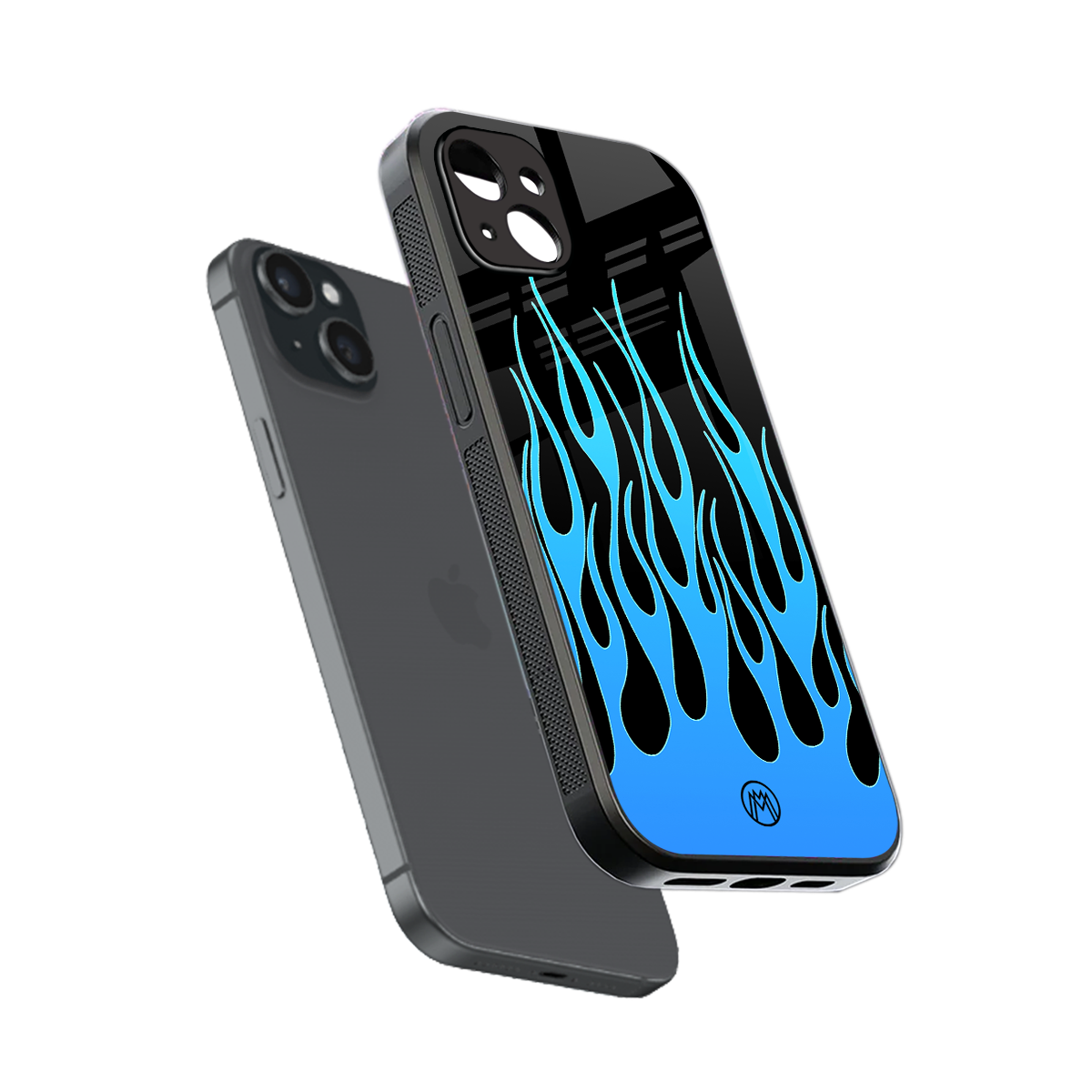 y2k blue flames back phone cover | glass case for iphone 15 plus