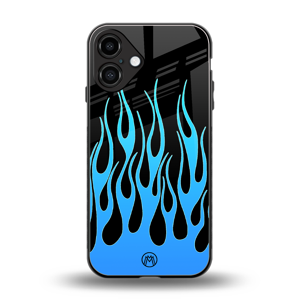 y2k blue flames back phone cover | glass case for iphone 16 plus