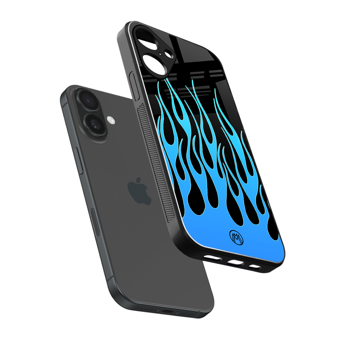 y2k blue flames back phone cover | glass case for iphone 16 plus