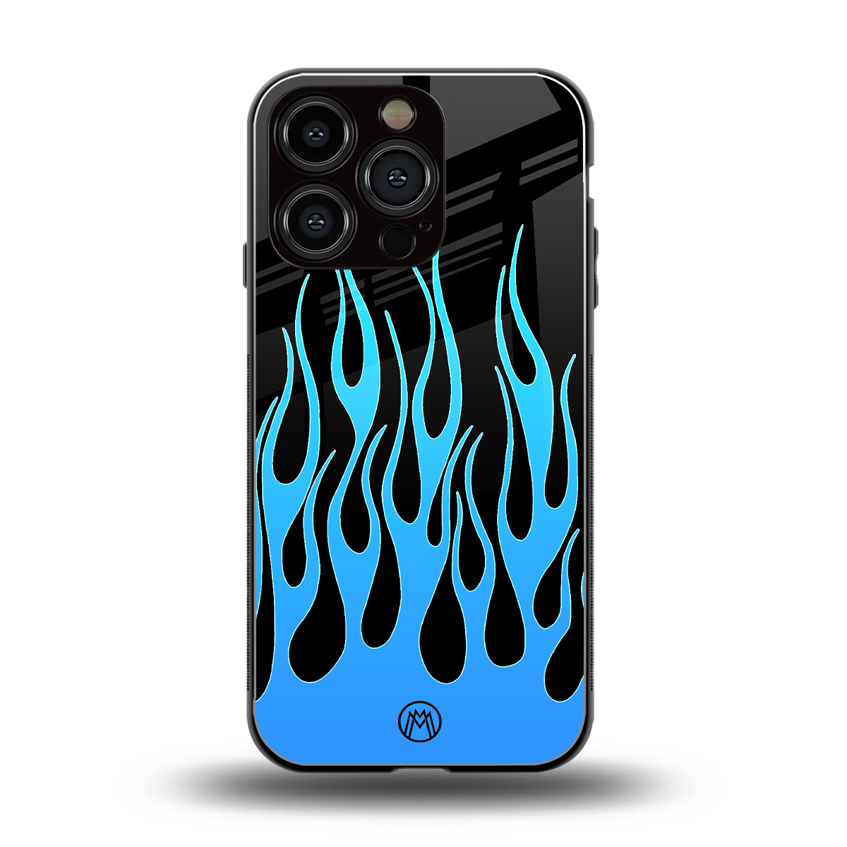 y2k blue flames back phone cover | glass case for iphone 16 pro