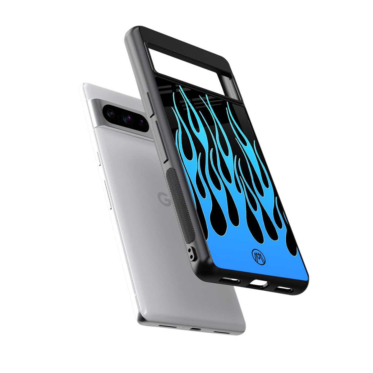 y2k blue flames back phone cover | glass case for google pixel 8 pro