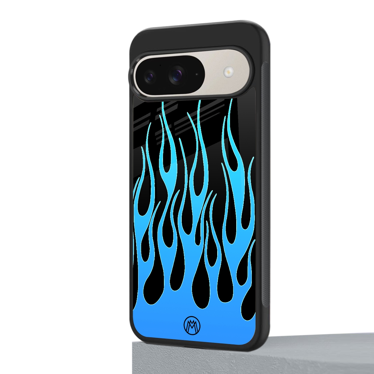 y2k blue flames back phone cover | glass case for google pixel 9