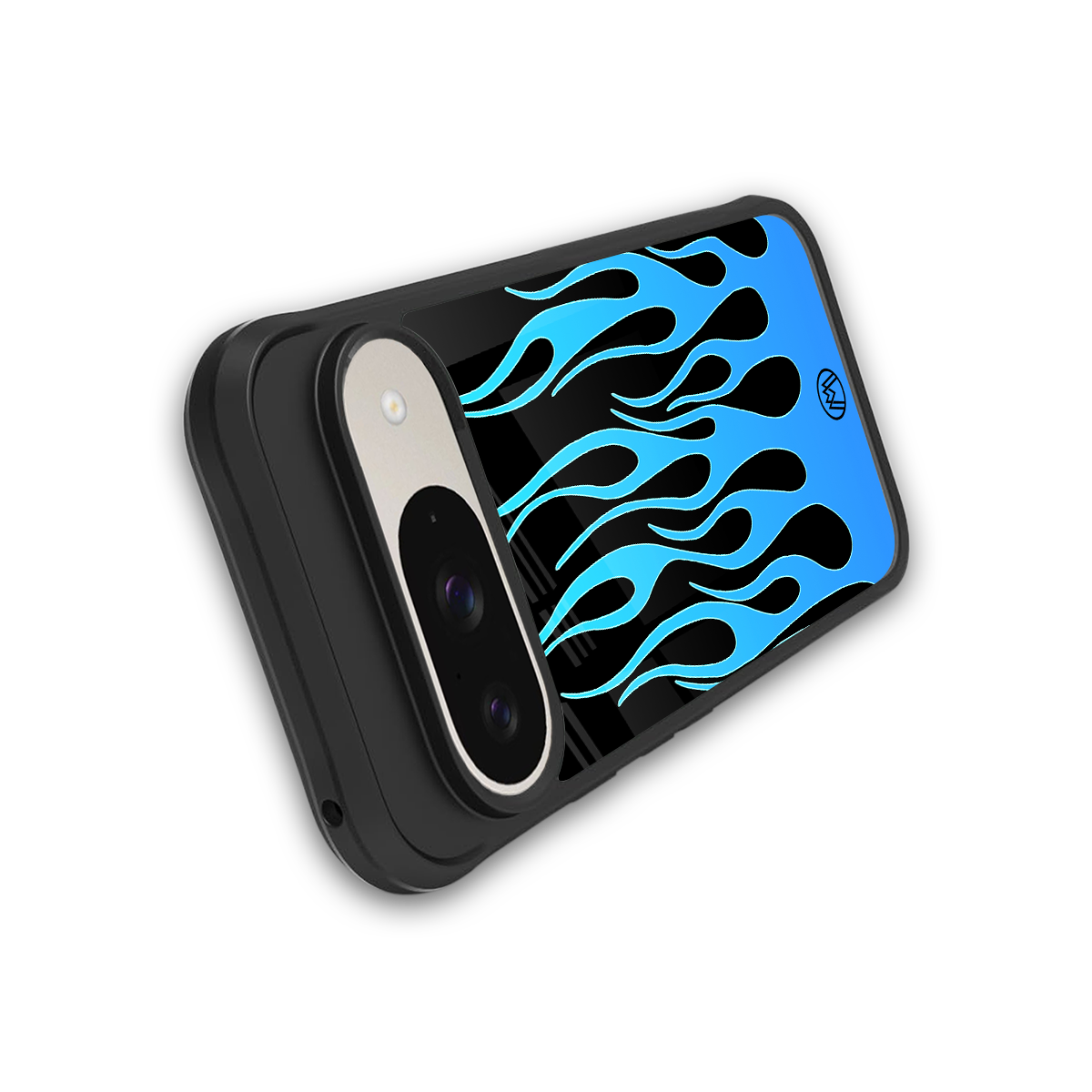 y2k blue flames back phone cover | glass case for google pixel 9