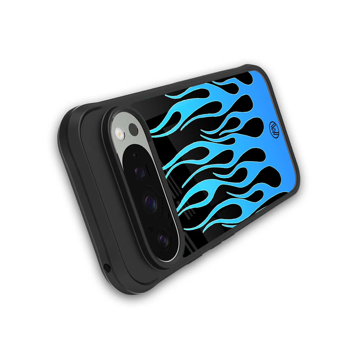 y2k blue flames back phone cover | glass case for google pixel 9 pro xl
